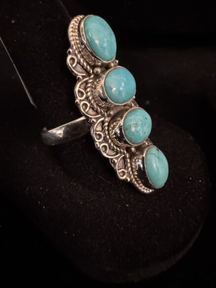 Beautiful turquoise, four stone statement ring with sterling silver