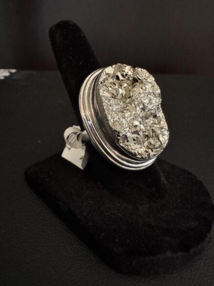 Beautiful sterling silver and gold pyrite statement ring