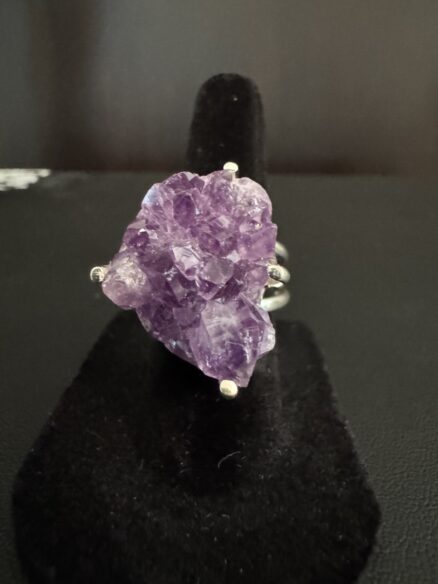 Sterling silver and genuine amethyst crystal ring