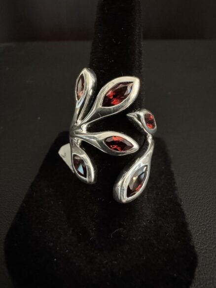 Sterling silver and genuine Garnet Freeform ring
