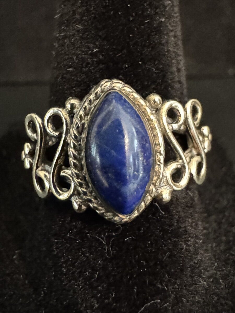 Adorable, small dainty lapis and sterling silver ring