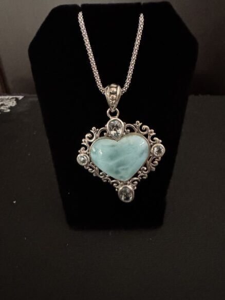 Genuine sterling silver and Larimar heart pendant