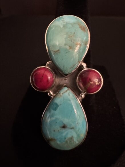 Beautiful sterling silver Genuine turquoise and coral ring