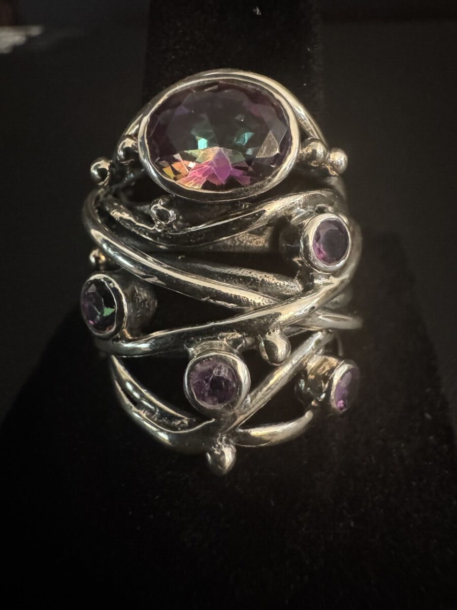 Beautiful modern sterling silver set with Mystic, topaz and amethyst