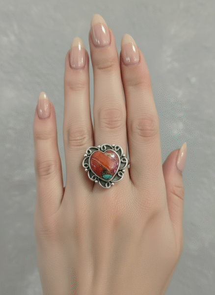 Genuine sterling silver and heart shaped pink Dahlia ring