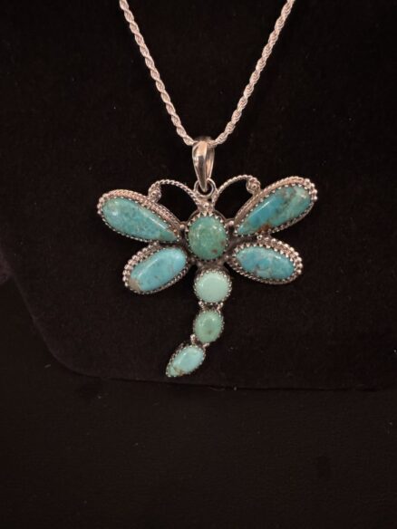 BEAUTIFUL STERLING SILVER PENDANT DRAGONFLY WITH GENUINE TURQUOISE