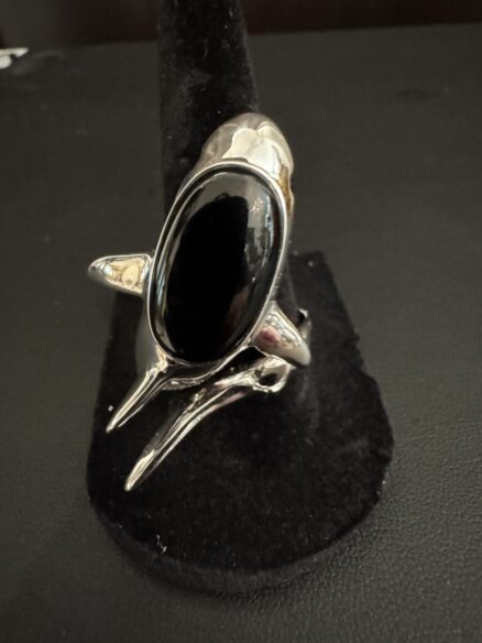 Sterling silver shark ring with black Onyx