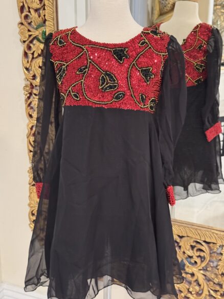 BSD323 RED/BLACK FLORAL CHIFFON