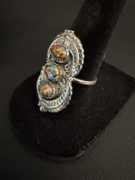 Spiny oyster turquoise set in Sterling silver ring