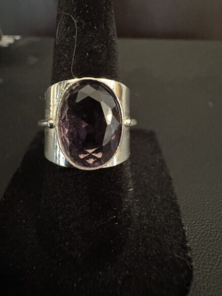 Modern amethyst and sterling silver ring