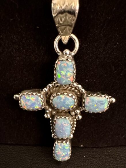Stunning, genuine, opal, and Sterling silver Cross on a Sterling chain