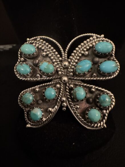 Stunning sterling silver butterfly ring with turquoise stones