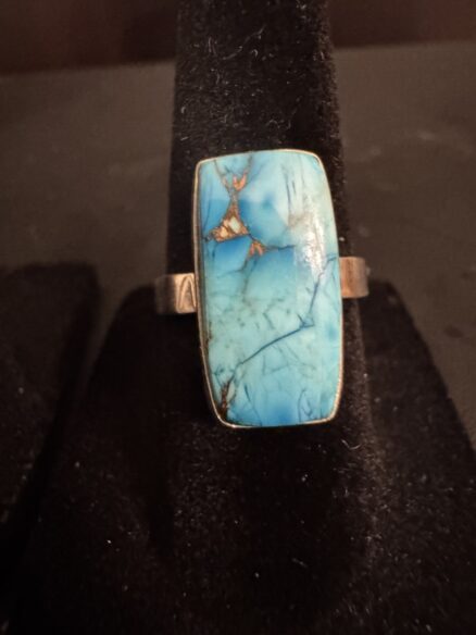 Adorable rectangular turquoise set in a sleek sterling