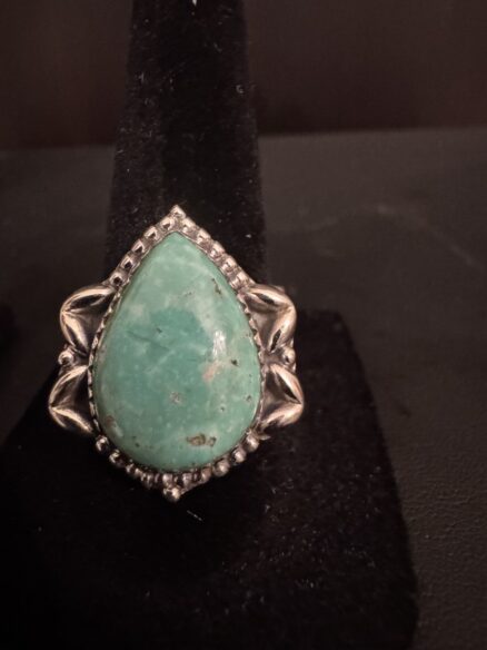 Beautiful pair shaped turquoise set in intricate sterling silver