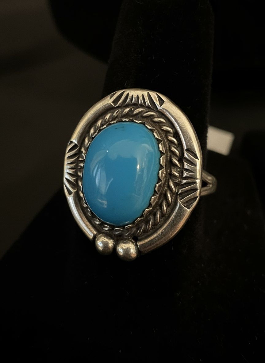 Native American, genuine, turquoise and sterling silver ring