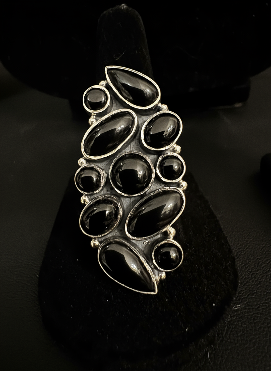 Beautiful black Onyx and sterling silver statement ring