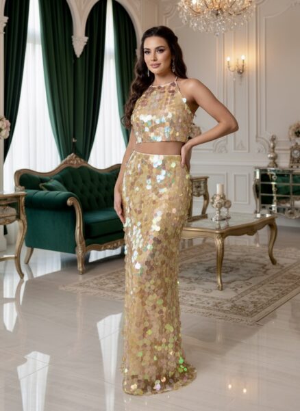 ST 52Stunning top and long skirt set hand beaded palette