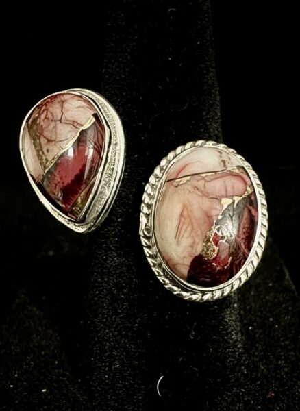 Red, Dahlia and Sterling silver bypass ring