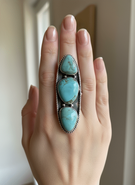 Beautiful triple stone turquoise set in stunning sterling silver setting