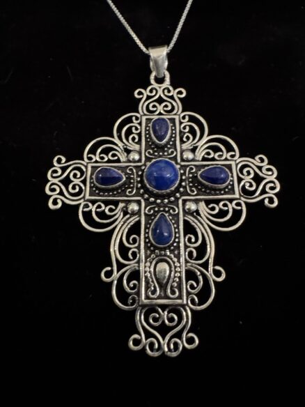 Beautiful sterling silver cross set with lapis lazuli stones