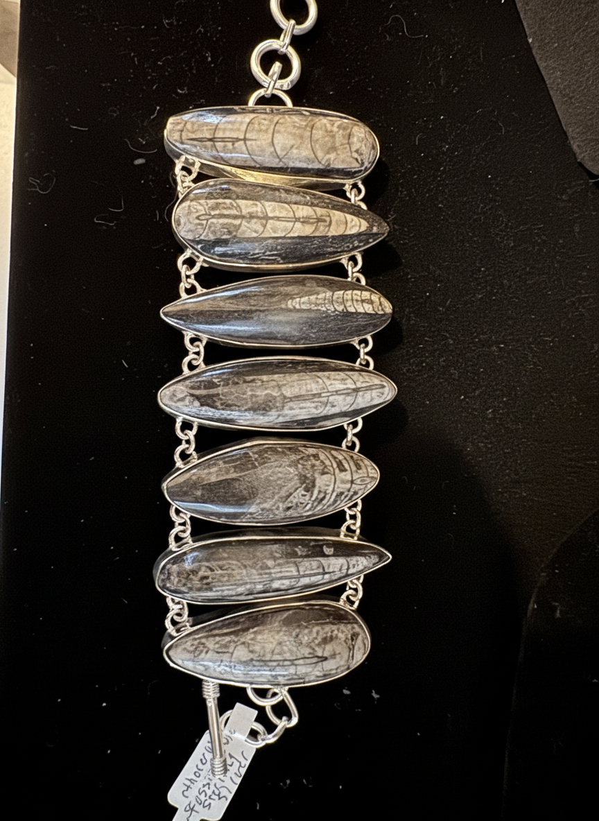 Beautiful fossil and sterling silver bracelet