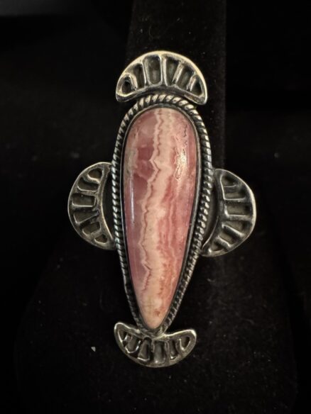 Sterling silver and pink rhodocrosite stone ring