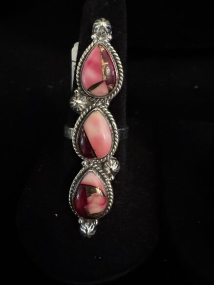 Beautiful red Dahlia turquoise ring set in Sterling silver