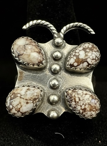 Wild horse jasper and sterling silver butterfly ring