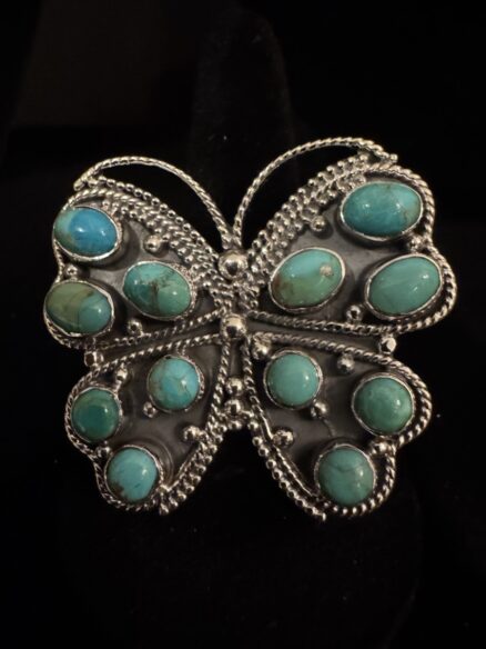 Elegant sterling silver and turquoise butterfly ring