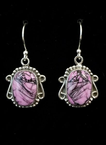 Genuine pink turquoise set in sterling silver earrings