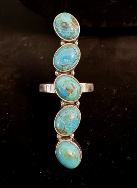 Beautiful five oval Stone genuine turquoise set in sterling silver ring