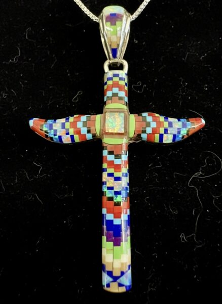 Beautiful cross sterling silver with inlay mosaic