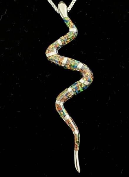 Beautiful inlay, Opal snake pendant in Sterling silver