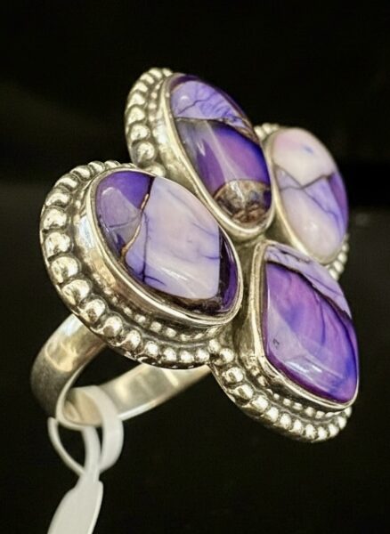 Beautiful purple and white turquoise ring set in Sterling silver setting