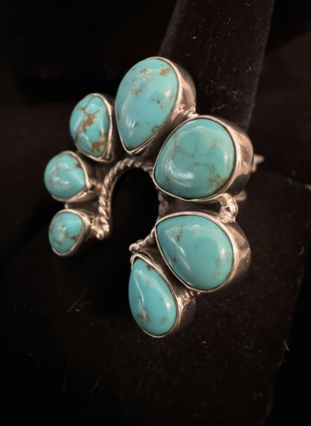 Beautiful, genuine, turquoise, and sterling silver naja design ring