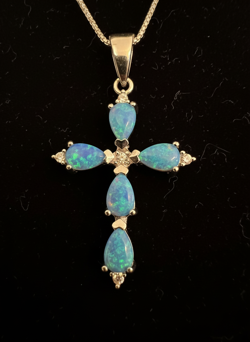 Beautiful cross with opals set in Sterling silver