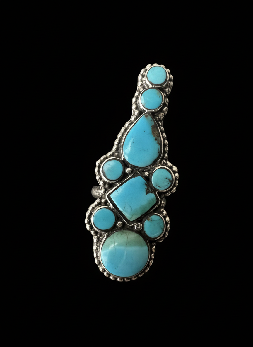 Beautiful Kingman turquoise native design statement ring - Image 7